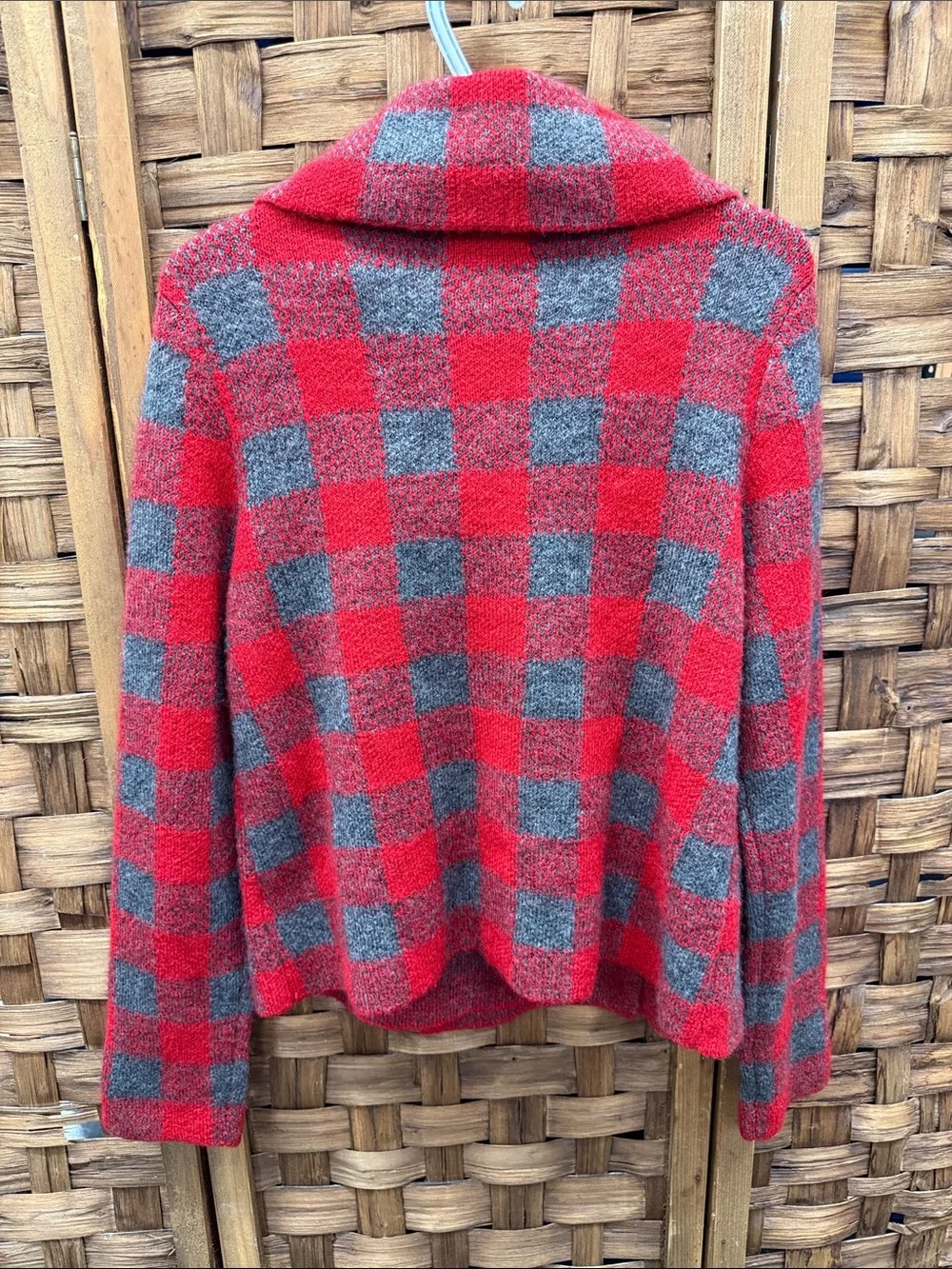 Ellen Tracy Red & Gray Buffalo Check Cowl Neck Sweater - Picture 5 of 5
